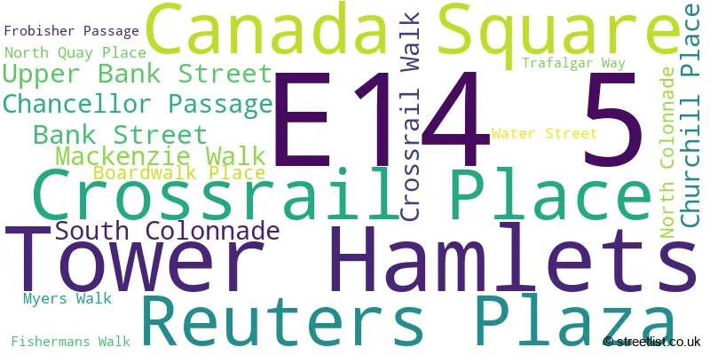 A word cloud for the E14 5 postcode